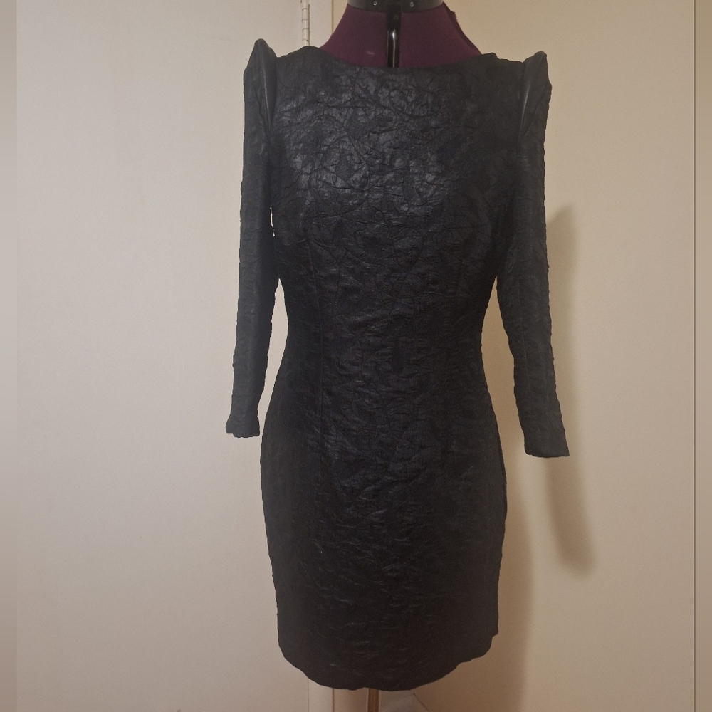 H&M Black Long Sleeve textured Bodycon Dress size 10